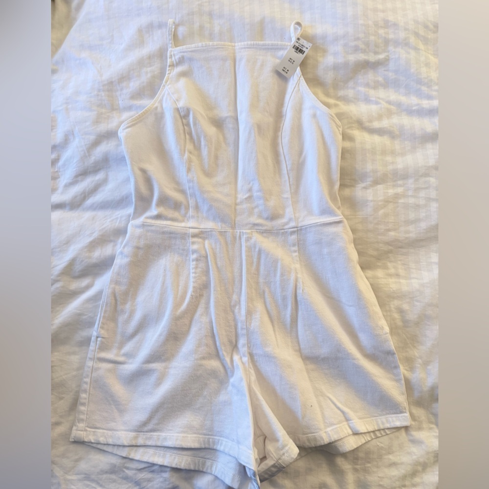 Abercrombie White Jean Romper size Large